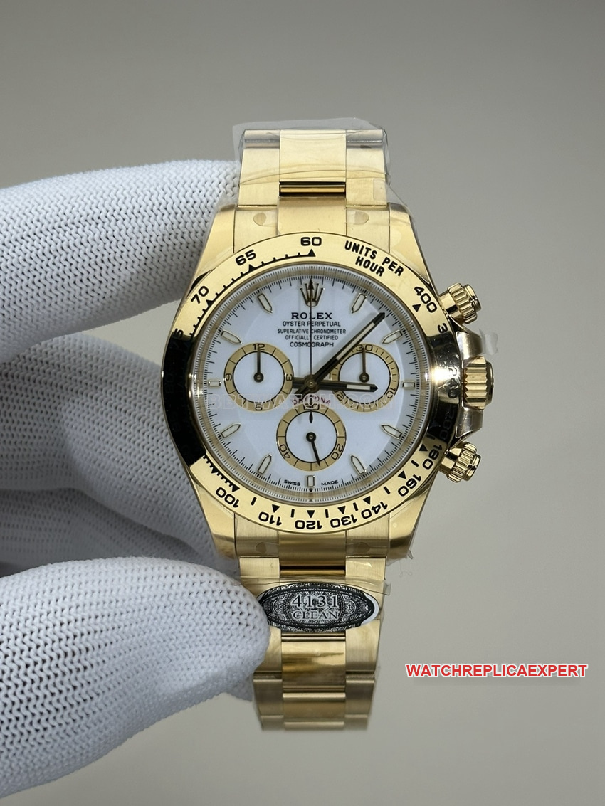 Saubere Rolex-Fabrik-Daytona-Original Factory-Nachbildung mit weißer Platte und komplett goldenem mechanischem Stahlarmband, Modelle 126508