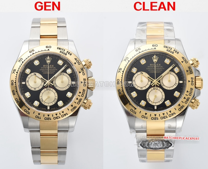 Rolex C factory Rolex Daytona 126503 Intermediate-Gold Top Replica Watch with Black Face Studs and 4131 Movement: Real vs. Fake Comparison Review