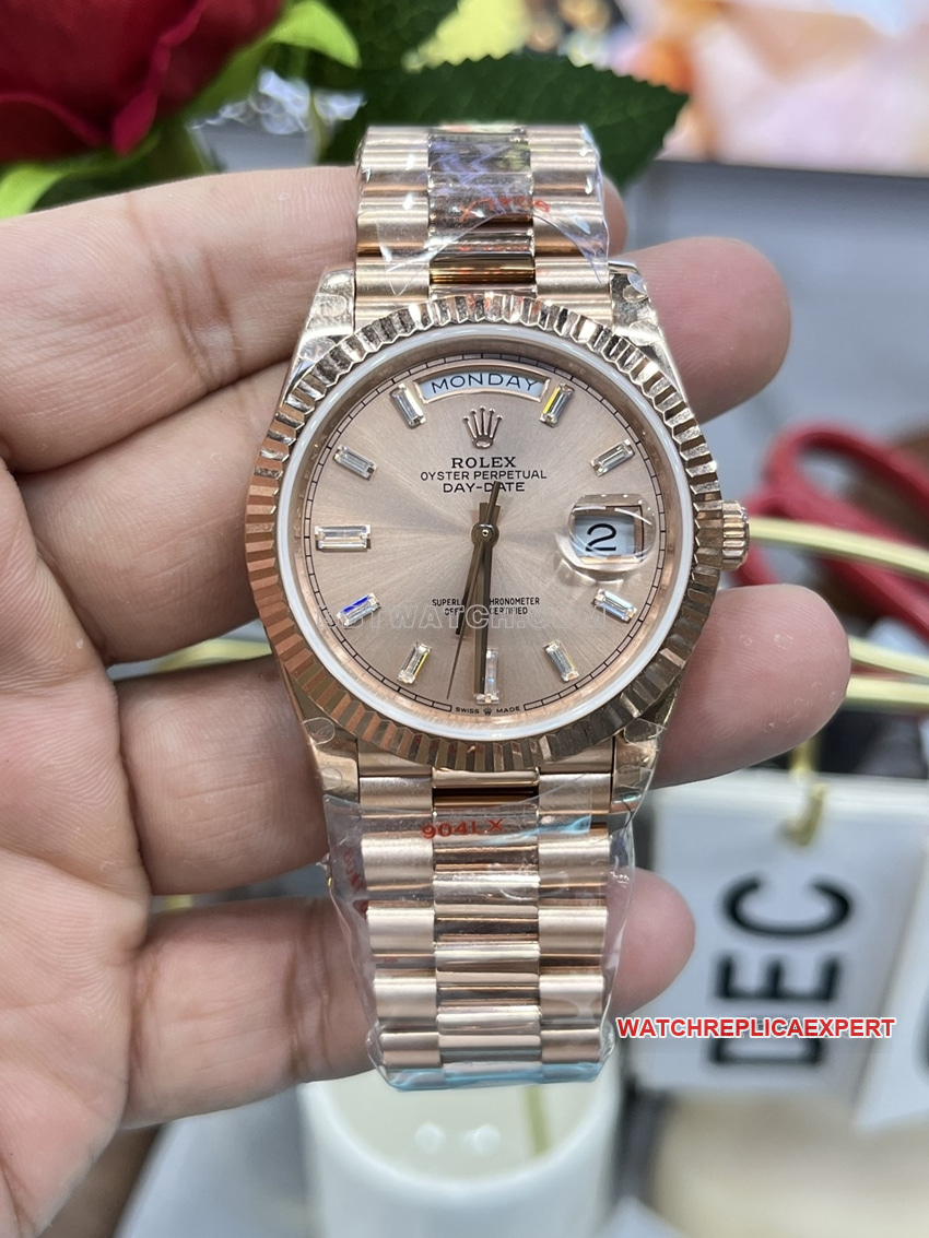 Montre Mécanique Réplique Rolex Day-Date GM Factory Haut de Gamme 1:1 Cadran Or Rose