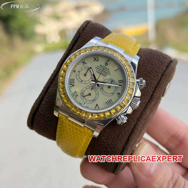 Rolex PPM Factory Daytona 1:1 Top Replica Yellow Dial Diamond Bezel Mechanical Watch 116519