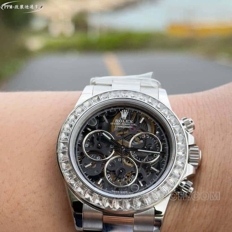 Rolex Daytona Skeletonized Dial Diamond Bezel Mechanical Steel Strap PPM Factory Top 1:1 Replica