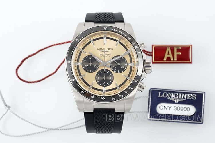AF Longines Conquest Super Clone Imitation Champagne Dial Mechanical Rubber Model L3.835.4.32.9