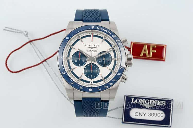 Longines Conquest Top One-to-One Imitation Silver Gray Dial Mechanical Rubber Model L3.835.4.98.9 AF Factory 42 mm