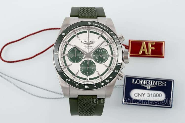 AF Longines Conquest Top Replica Silver Gray Dial Mechanical Green Rubber 42mm Model L3.835.4.02.9