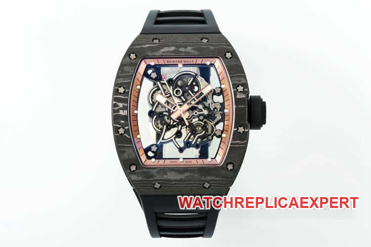 APS Richard Mille Boîtier en fibre de carbone imitation super A, caoutchouc noir, modèles mécaniques RM055 RM055 Richard Mille