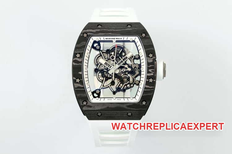APS Richard Mille RM055 1:1 Top Replica Carbon Fiber Case Mechanical White Rubber Model