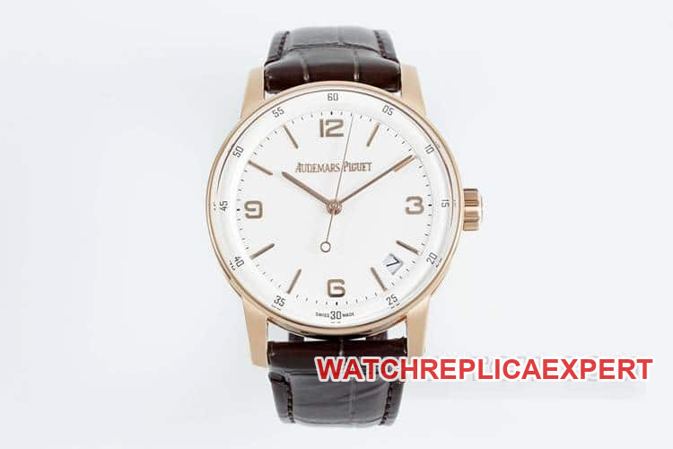 Audemars Piguet APS Code 1:1 Super A Replica White Dial Rose Gold Case Mechanical Leather Strap Model 15210