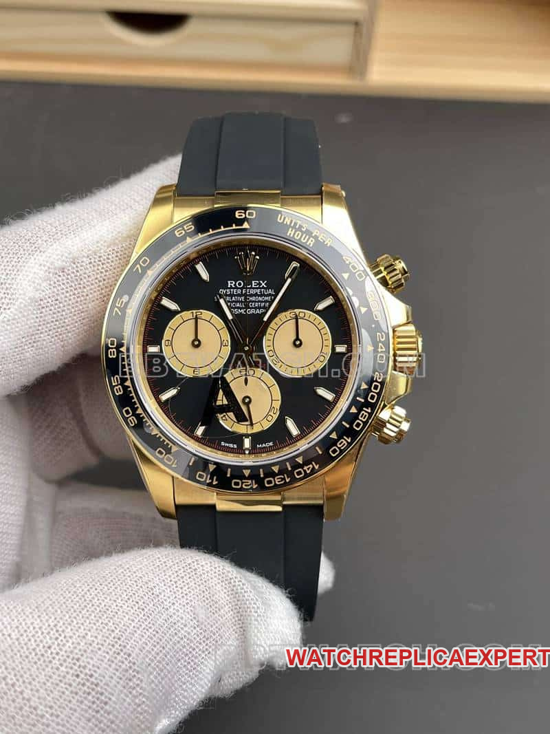 Rolex VS Daytona 126518 Super A Super Clone Black Dial Gold Case Mechanical Rubber Strap