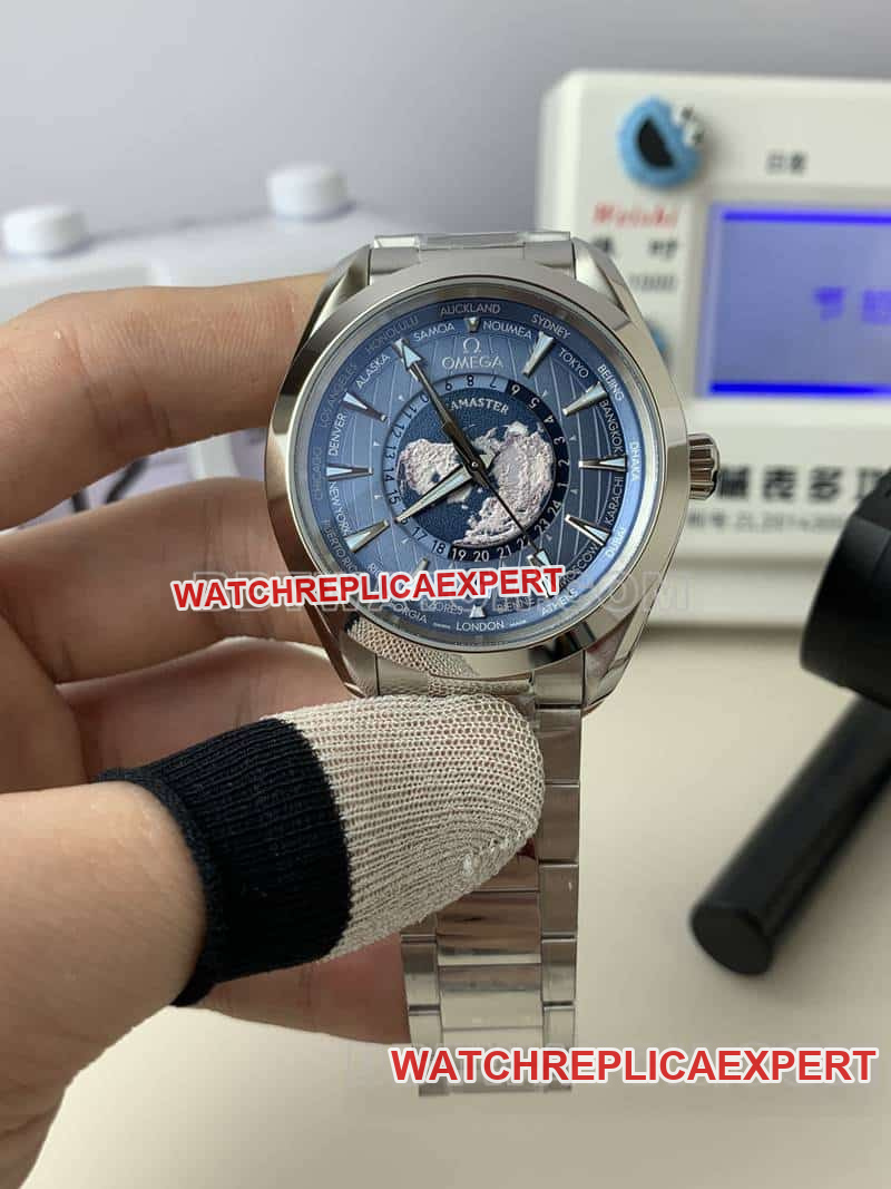 Omega VS Seamaster 220.10.43 1:1 Super A Fina Imitación Esfera Azul Hora Mundial GMT Reloj Mecánico