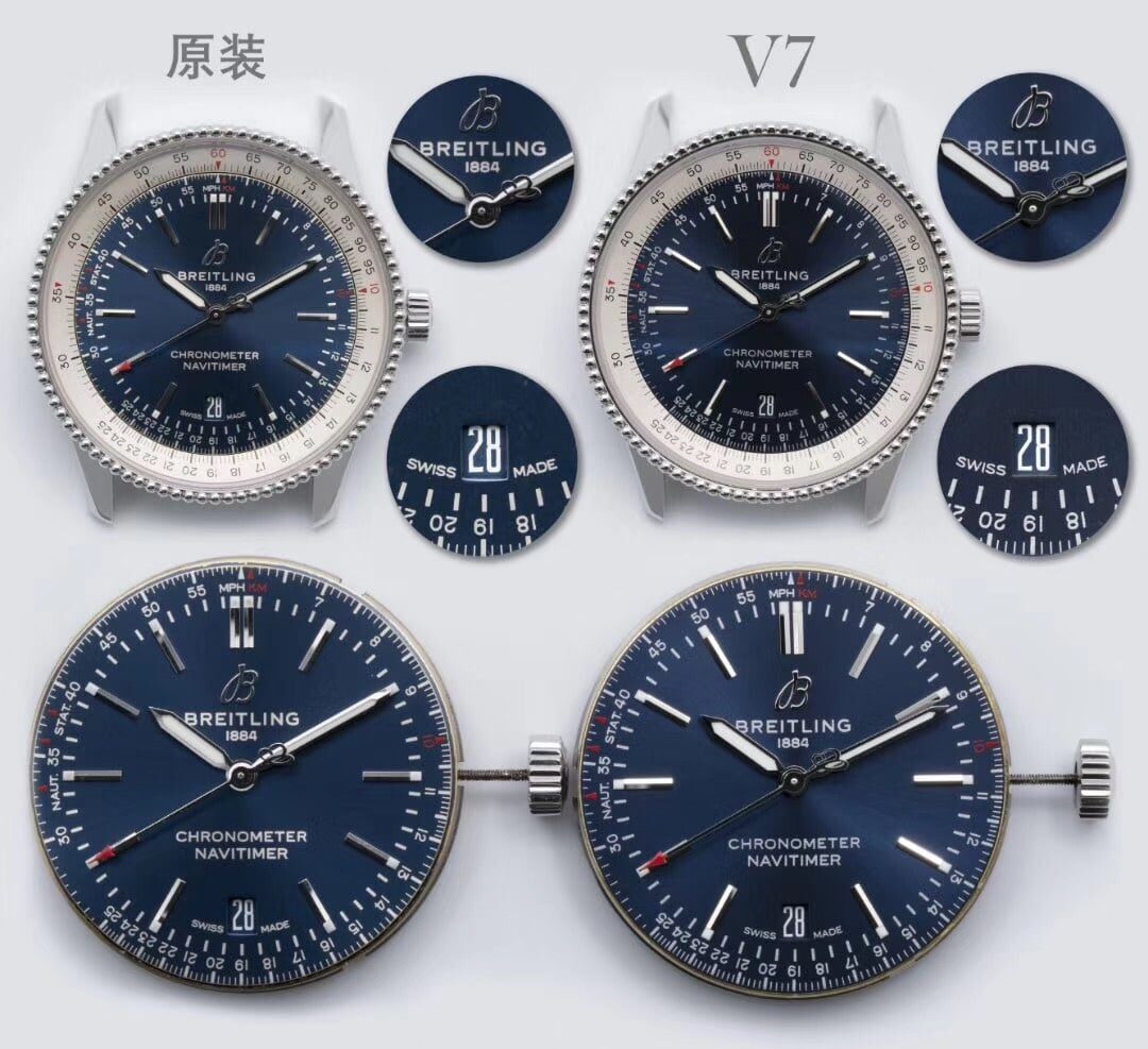 V7 Factory Breitling Breitling A173262 Aviation Chronograph Dark Blue Dial Top Replica Watches A173262 Authentic vs Fake Comparison Evaluation