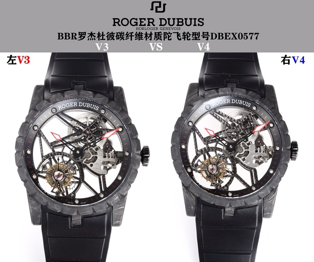 Roger Dubuis Excalibur DBEX0577 Flying Tourbillon Skeleton Watch: BBR Factory Fake vs Real Comparison Review