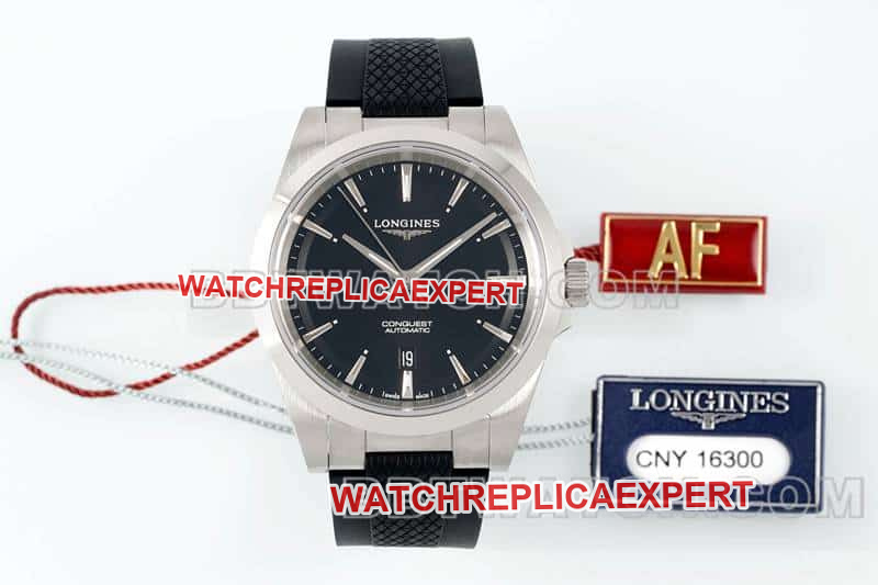 AF Factory Longines Conquest modelo de borracha mecânica com mostrador preto um para um L3.830.4.52.9