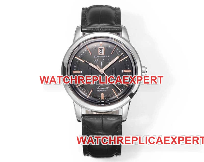 AD Factory Longines Classic CollectSuper Clone 40 mm Carbon Black Dial mechanisches Lederarmband Modell L1.648.4.62.2