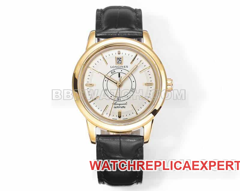 AD Factory Longines Classic CollectOriginal Factory Top-Tier-Replik, guillochiertes Beige-Zifferblatt, mechanisches Gelbgold-Lederarmbandmodell