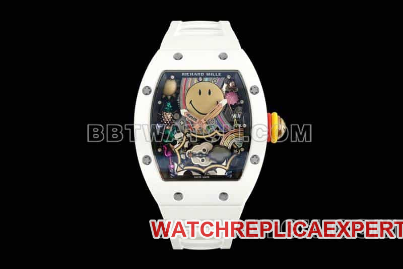 Richard Mille RM 88 Men’s Original Factory Top-Tier CollectSmiley Tourbillon White Shell Mechanical White Rubber Watch