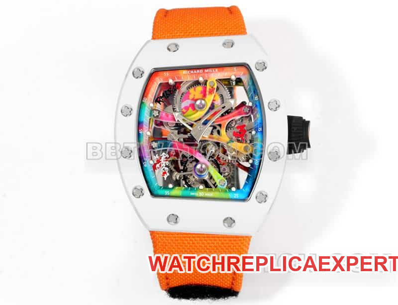 Richard Mille RM 68-01 Men’s Top 1:1 Graffiti Tourbillon Mechanical Orange Leather Replica Watch