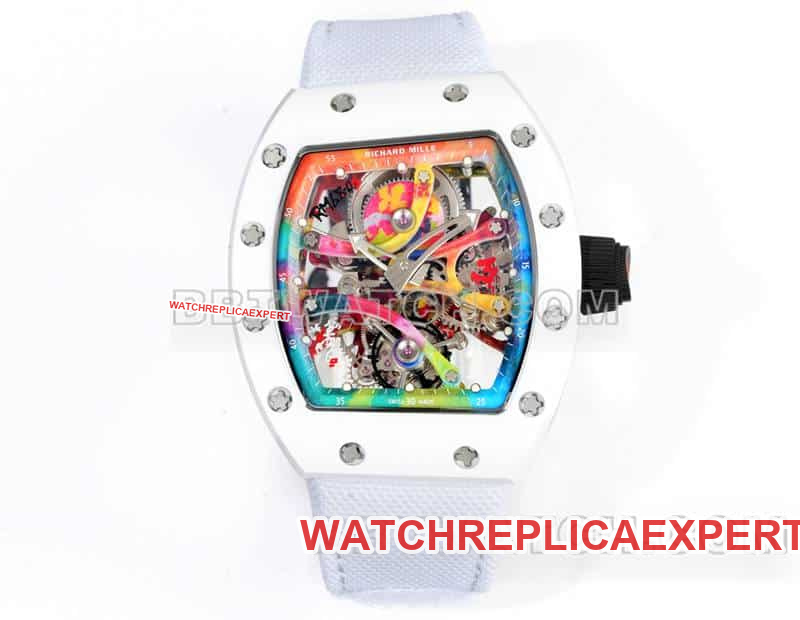 Richard Mille RM 68-01 Men's Top 1:1 Super Clone Graffiti Tourbillon Mechanical White Leather Model