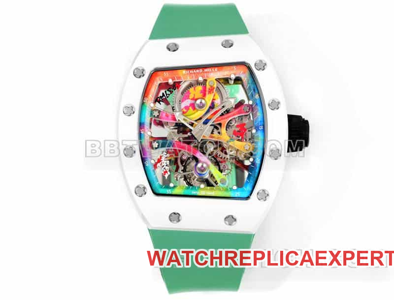 Richard Mille Men’s 1:1 Super Clone RM 68-01 Graffiti Tourbillon Mechanical Green Rubber Watch