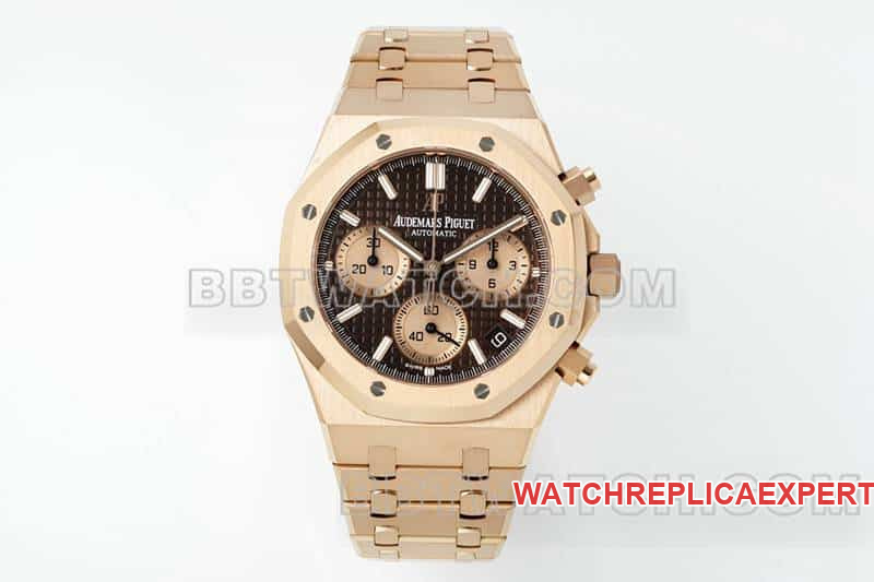 Audemars Piguet APS Factory Royal Oak 1:1 Super A Replica Brown Dial Chronograph Rose Gold Mechanical Watch 26240