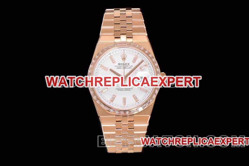 Rolex Land-Dweller V2 ES Factory 1:1 Réplica de alta qualidade em ouro rosa com mostrador branco e moldura de diamante Relógio mecânico 127285