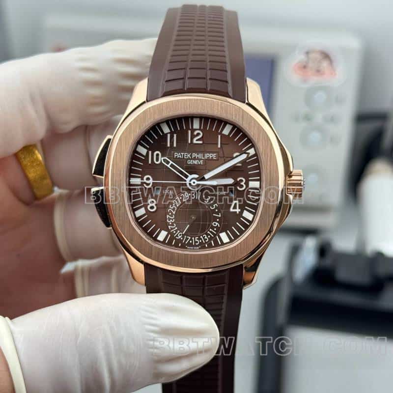 Fábrica de PP Patek Philippe AQUANAUT 1:1 reloj súper clonado con esfera marrón y zona horaria dual mecánico 5164 granada