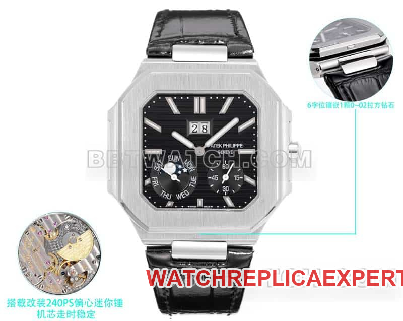 Patek Philippe CUBITUS 5822 3K Factory Super A Replica Black Dial Leather Strap Model