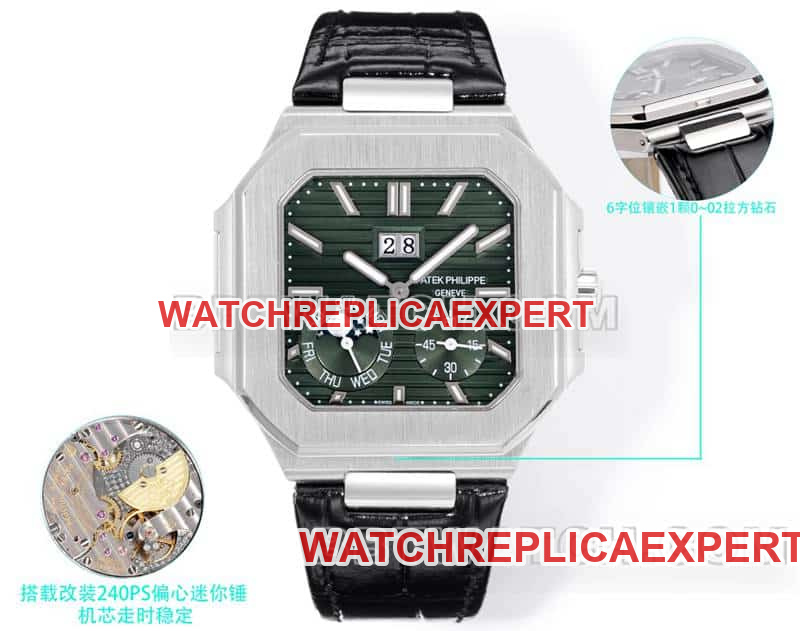 3K factory Patek Philippe CUBITUS top replica green dial belt model mechanical 5822