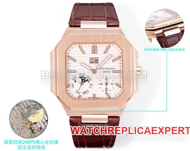Patek Philippe 3K Factory CUBITUS Super A Replica White Dial Rose Gold Mechanical 5822 Watch