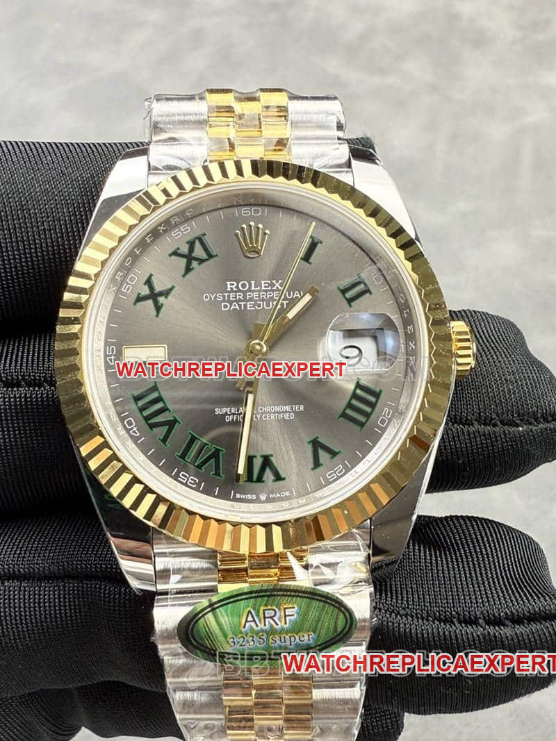 Rolex 41mm ARF Factory Logbook One-to-One Super A super clone Dark Gray Disk Mechanical Watch, Intermediate Gold Five Rows of Links