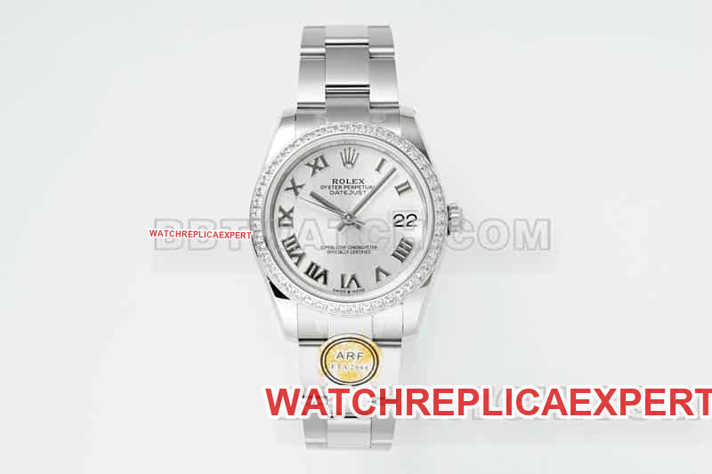 Rolex Datejust 31mm ARF Top-Tier 1:1 Replica with Silver Gray Dial, Diamond Bezel and Roman Numerals