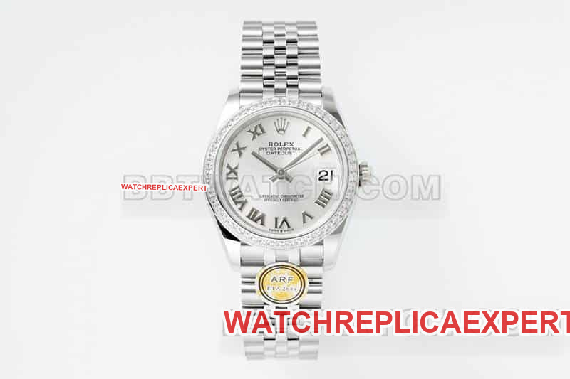 Rolex Datejust 31mm ARF Top 1:1 high-quality Silver Gray Dial Diamond Bezel Roman Numerals Replica