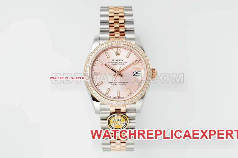 Rolex ARF 31mm Datejust Super Clone with Rose Gold Dial and Diamond Bezel, 2688 Movement, Five-Link Bracelet