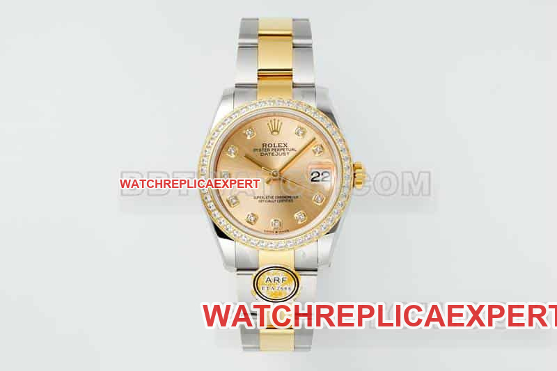 Rolex Datejust 31mm ARF Top Replica Gold Dial Diamond Bezel Mechanical Three-Link 278383