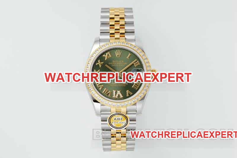 31mm ARF Rolex Datejust Super Clone Mostrador Verde Moldura de Diamante Mecânica Five-Link 278383