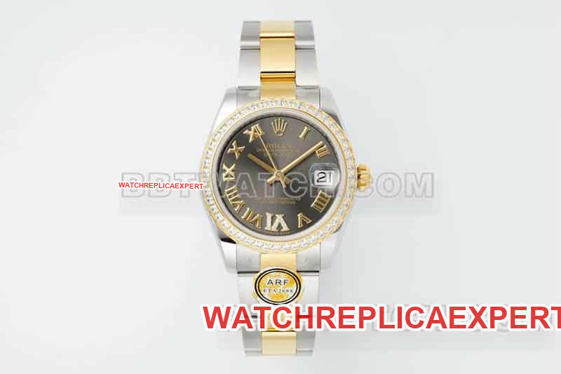 Rolex 31mm ARF Factory ARF Datejust 1:1 Super Clone Dark Grey Dial Diamond Bezel Mechanical Three-Link 278383 31mm