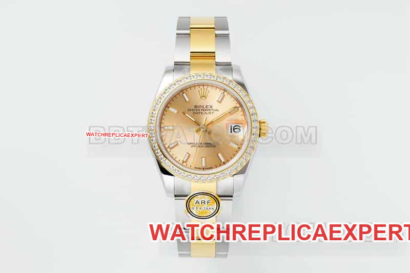 31mm ARF Rolex Datejust Super A super clone Gold Dial Diamond Watch Bezel Factory P0 Mechanical Three-Link 278383