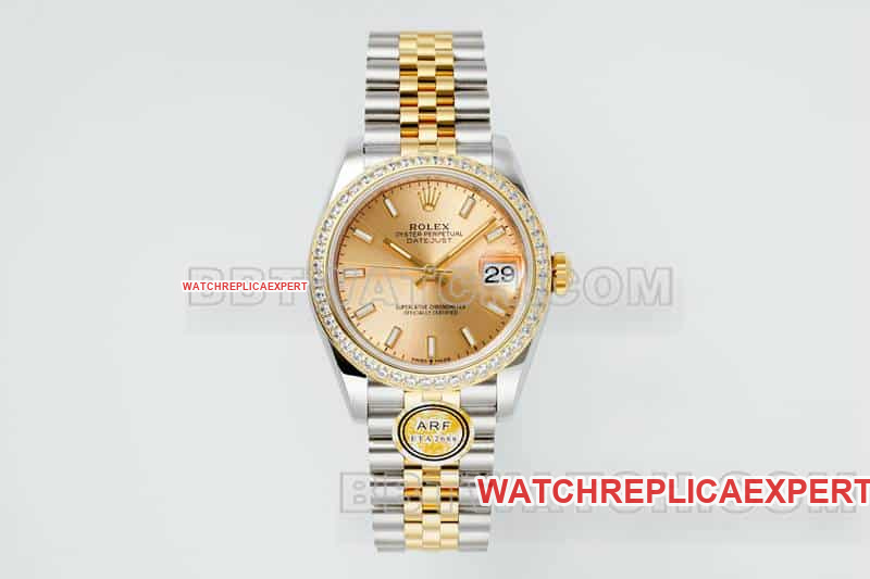 Rolex 31mm ARF Logbook One-to-One Top Quality Replica Gold Dial Lady Watch