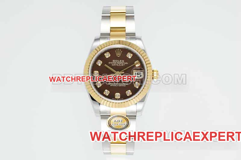 Rolex ARF 31mm Black Mother of Pearl Dial Mechanical Top Replica Gold Link 278273