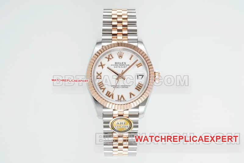 31mm ARF Rolex Factory One-to-One Super A Imitation White Dial Mechanical Intermediate Gold Five-Compartment Links 278271