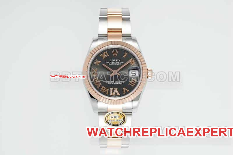 31mm ARF Rolex Datejust 1:1 Super A fine imitation black dial factory Rolex mechanical three-grid link 278271