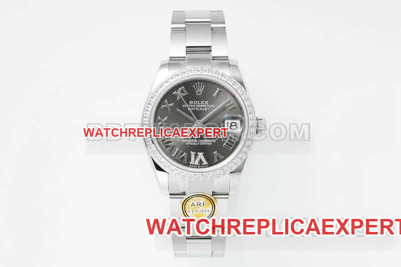 31mm Rolex Datejust top replica ARF factory dark grey dial Roman numeral diamond bezel mechanical three-link 278289