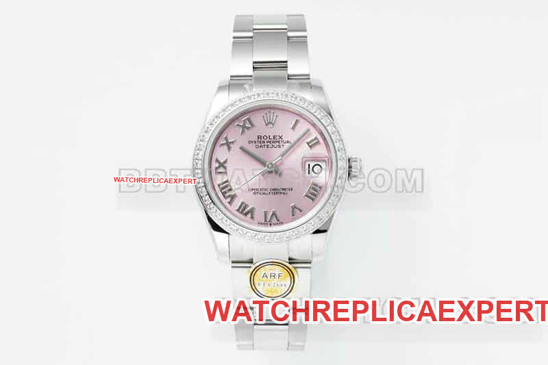 31mm ARF factory Rolex Datejust 1:1 Super A fine imitation pink dial with Roman numerals diamond watch bezel mechanical three-link 278289