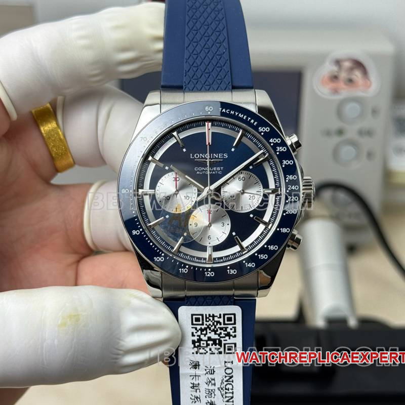 Longines Top-Replika-Uhren AF Factory Conquest blaue Platte 7750 mechanisches Uhrwerk 42 mm Gummimodelle 42 mm