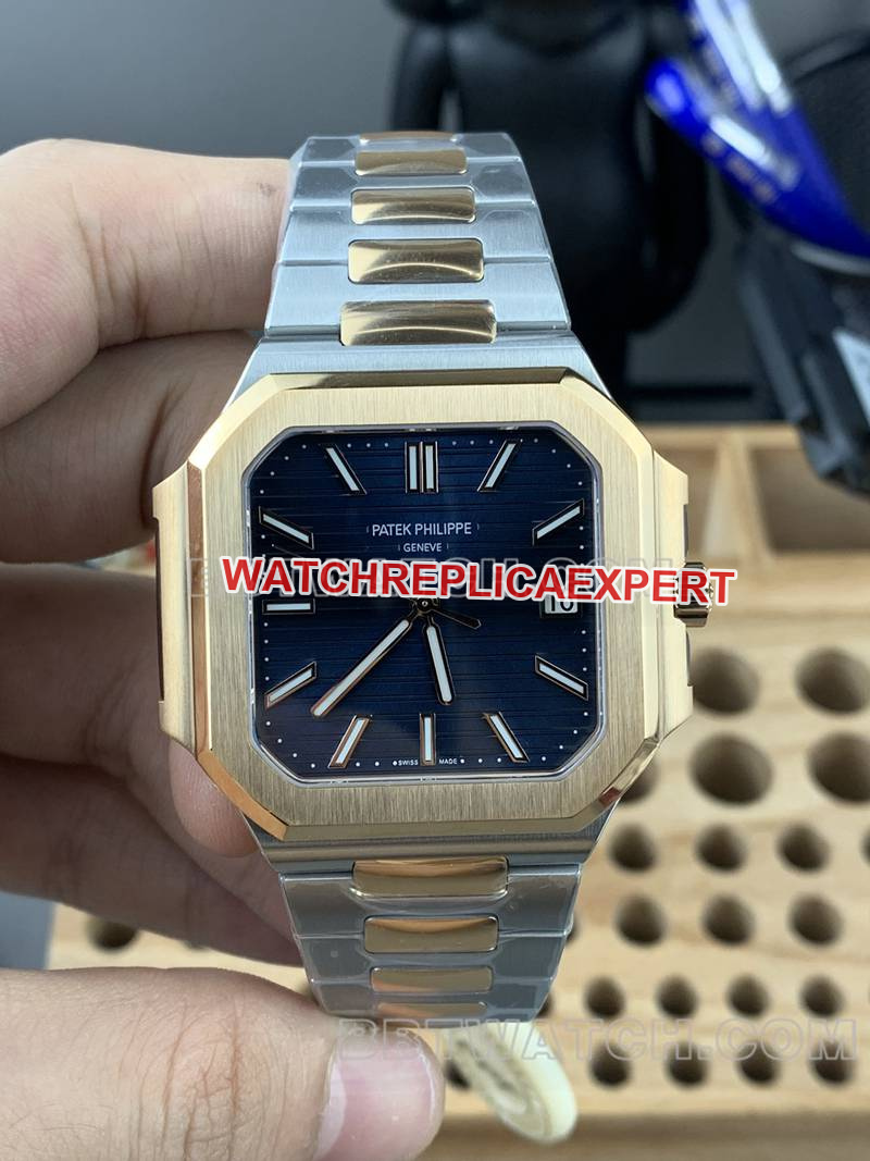 PPF meilleure réplique de montre Factory Cubitus cadran bleu 45MM mécanique bracelet acier or modèle 5821 Patek Philippe