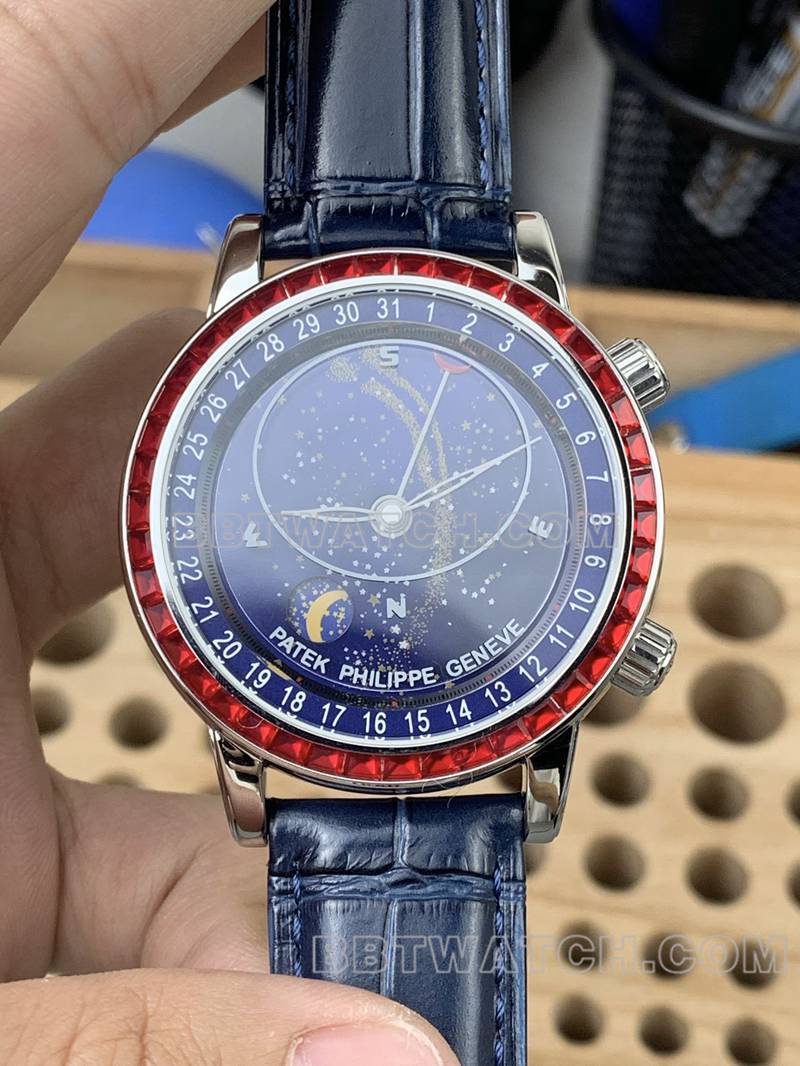 Optimal Replica Watches 3K Factory Super Complications Patek Philippe Timepieces Blue Plate Red Diamond Ring Mechanical strap models