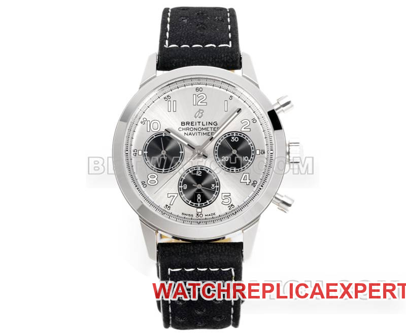 Breitling Super Clone Watch BLS Factory Transoceanic Silver Dial 41mm Chronograph 7750 Mechanical Movement Leather Strap Model