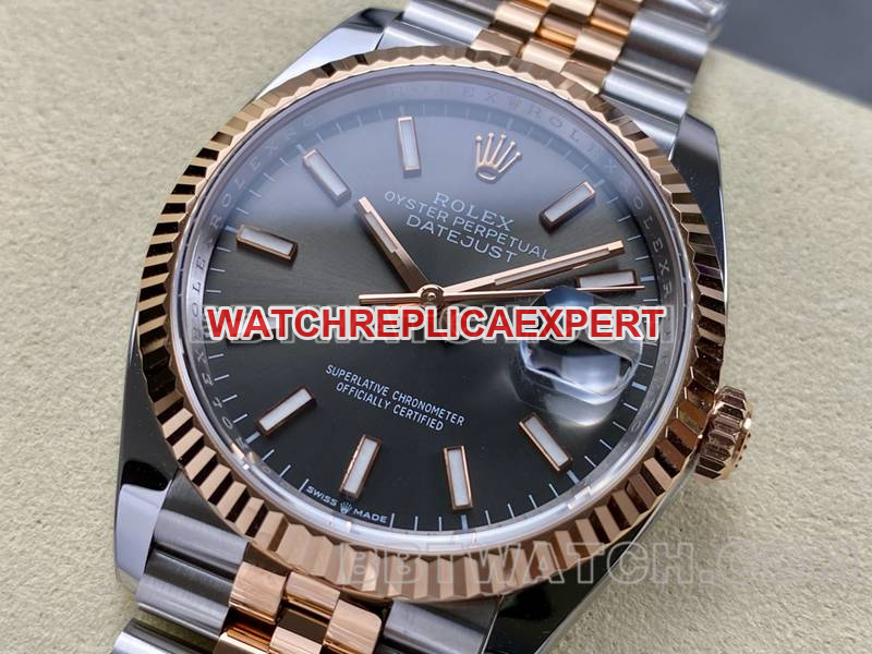 36mm ARF Rolex Super Clone Watch Factory Datejust Grey Dial Mechanical Rose Gold Steel Strap