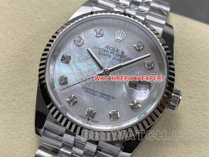 1:1 Replica Watch Factory Datejust White Mother-of-Pearl Dial 36mm ARF Mechanical Steel Strap Rolex