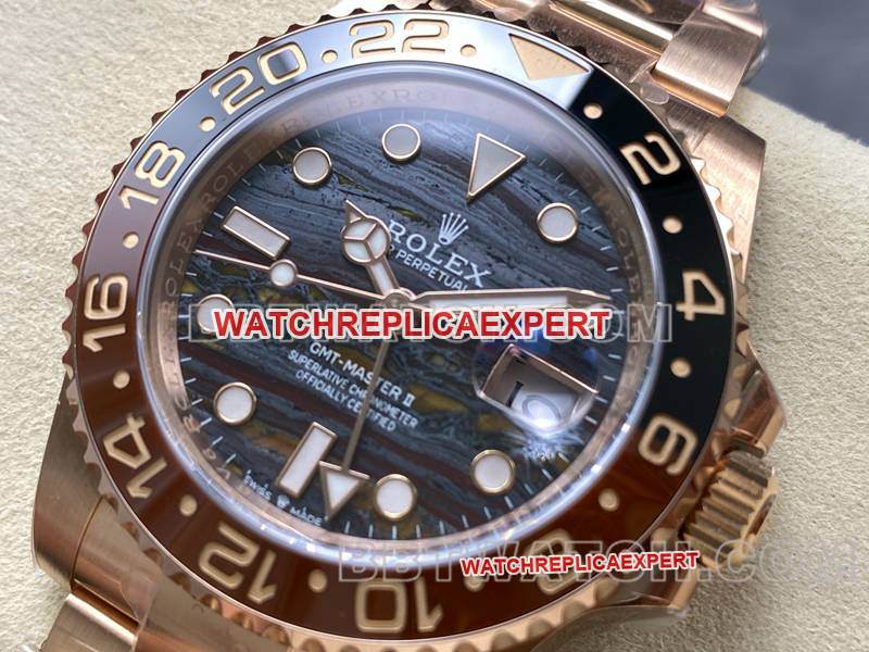 Optimale Replik-Uhren ARF-Fabrik Greenwich Tiger Eye GMT mechanische Roségold-Stahlarmbandmodelle ARF Rolex