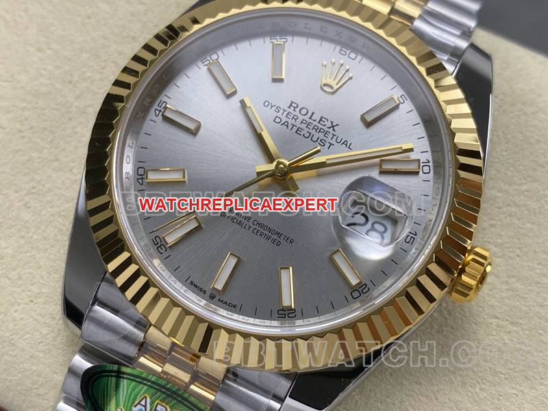 Montres de réplique optimales 41 mm Rolex usine ARF cadran argenté Log 3235 mouvement mécanique bracelet en acier et or modèles intermédiaires